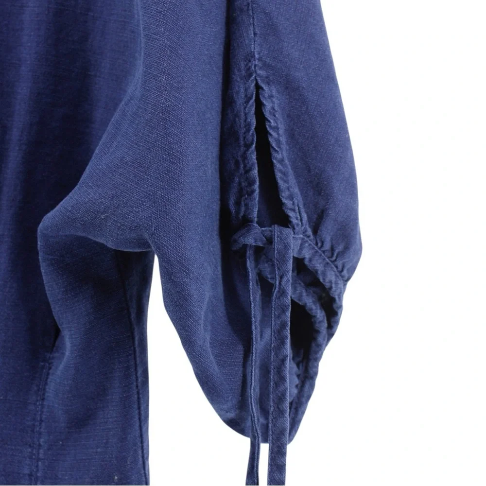 NEW Zara Navy Linen Blend‎ Deep V Short Romper Resort Coastal Vacation M
